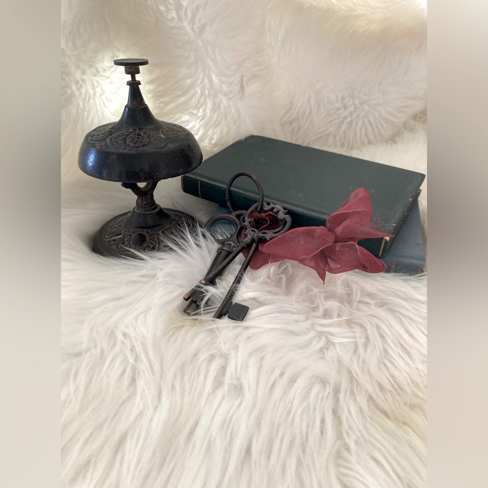 Decorative set of book skeleton, key, and Bell